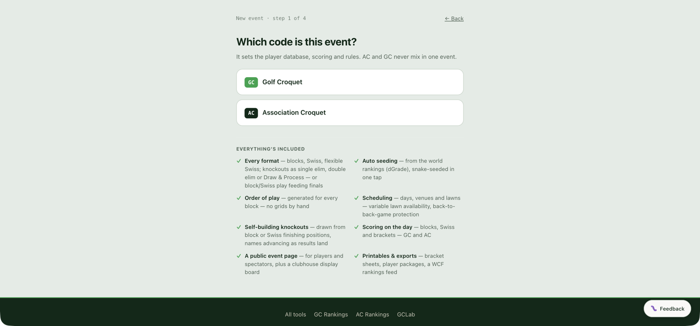 Step 1 of the wizard — pick the code; everything included is listed below the choice.